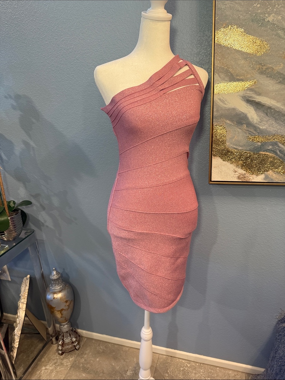One-Shoulder Pink Bandage Dress